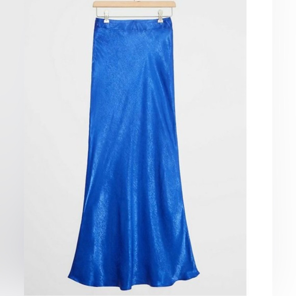 Anthropologie Hutch Royal Blue Satin Maxi Skirt Size Large